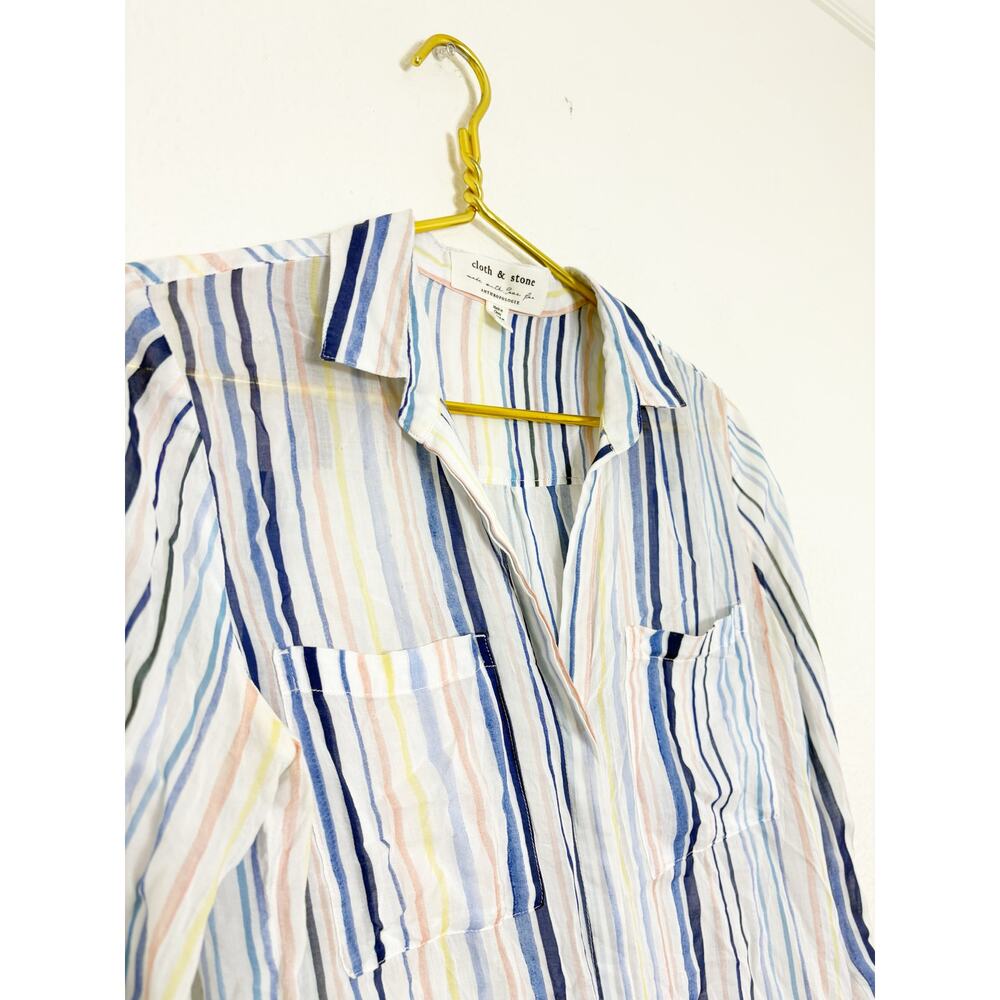 Anthropologie Cloth & Stone Striped Button Down Shirt Size XS Lightweight - Picture 6 of 10